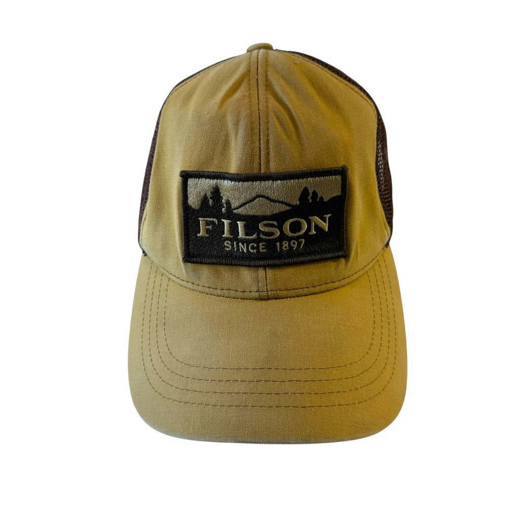 Vintage‎ Filson Logger Mesh Cap Tan Brown Mountain Patch Adjustable Trucker Hat